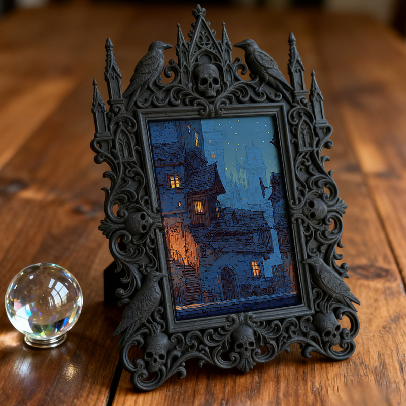 Edgy-classic Gothic Dark-style Photo Frame | Horror Movie Fan Cave Console Table Decor, Photo Ornament, Dual-use Display, Minimalist Frame