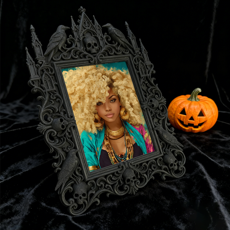 One-of-a-kind-gem Gothic Dark-style Photo Frame | Witchy Kitchen Spice Jar Shelf Decor, Photo Ornament, Wall-mountable & Tabletop, Portable 