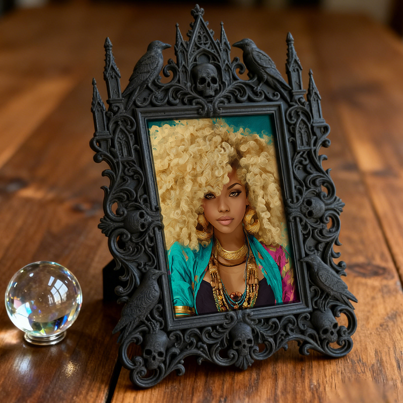 One-of-a-kind-gem Gothic Dark-style Photo Frame | Witchy Kitchen Spice Jar Shelf Decor, Photo Ornament, Wall-mountable & Tabletop, Portable 