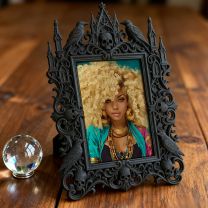 One-of-a-kind-gem Gothic Dark-style Photo Frame | Witchy Kitchen Spice Jar Shelf Decor, Photo Ornament, Wall-mountable & Tabletop, Portable 