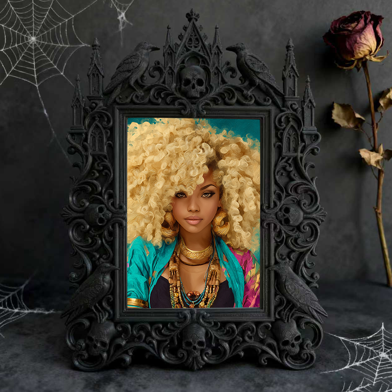 One-of-a-kind-gem Gothic Dark-style Photo Frame | Witchy Kitchen Spice Jar Shelf Decor, Photo Ornament, Wall-mountable & Tabletop, Portable 