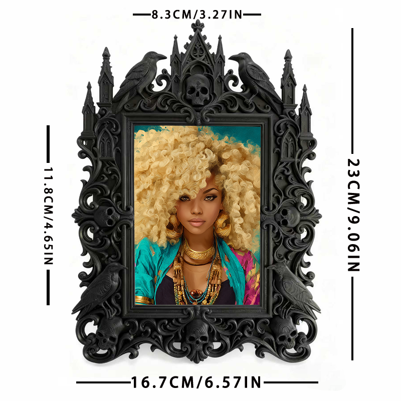 One-of-a-kind-gem Gothic Dark-style Photo Frame | Witchy Kitchen Spice Jar Shelf Decor, Photo Ornament, Wall-mountable & Tabletop, Portable 
