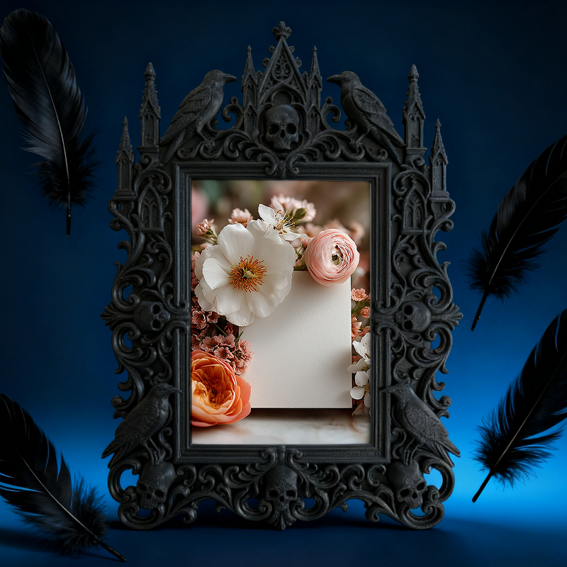 Gothic Dark Frame | Bar Counter Corner Photo Frame, Dual-use Wall/Desktop, Waterproof Plastic