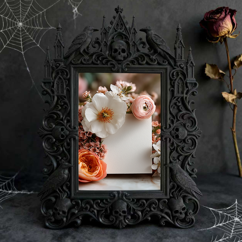 Gothic Dark Frame | Bar Counter Corner Photo Frame, Dual-use Wall/Desktop, Waterproof Plastic