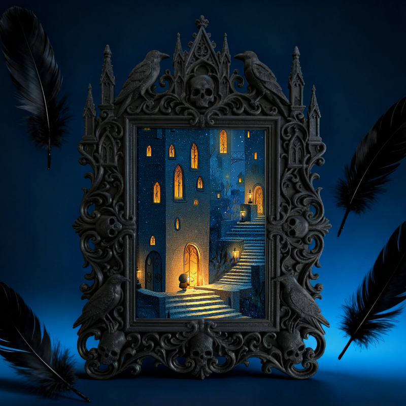 Gothic Dark Frame | Dark Bar Corner Decor, Photo Display Frame, Waterproof Plastic