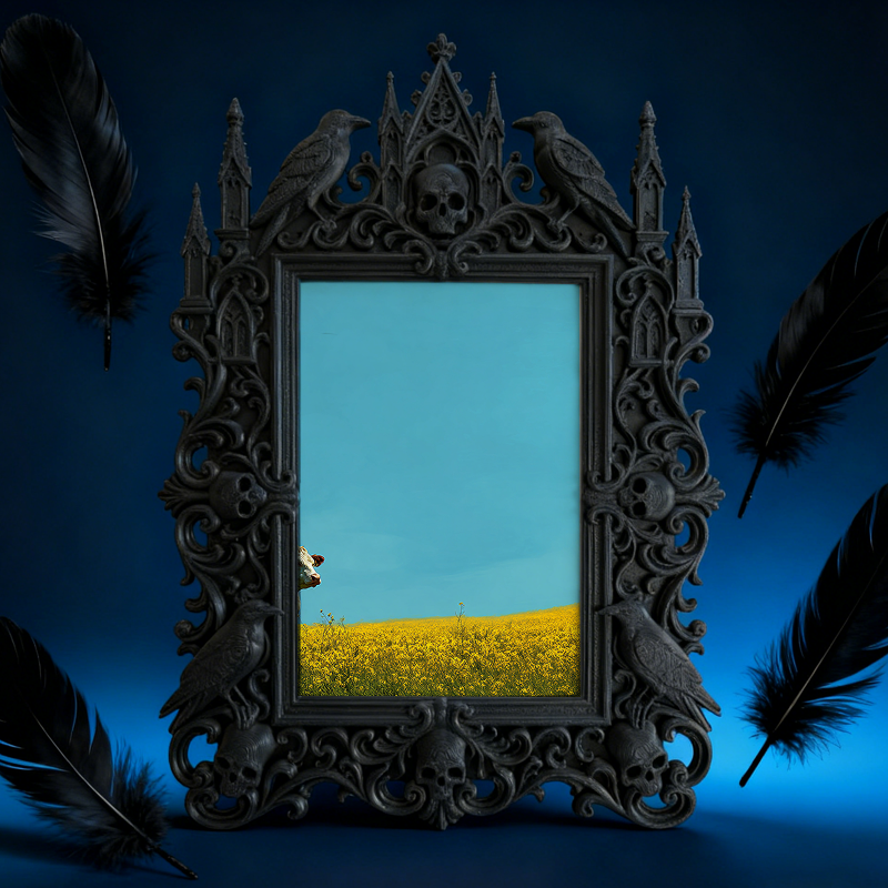 Gothic Dark Frame | Bar Backsplash Corner Decor, Photo Frame, Waterproof Plastic