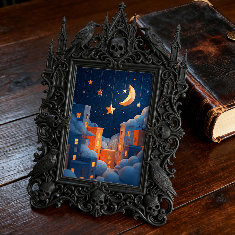 Gothic Dark Frame | Gothic Bar Countertop Ornament, Photo Display, Waterproof Plastic