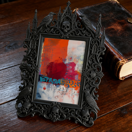 Gothic Dark Frame | Bedroom Nightstand Decor, Photo Ornament, Wall/Tabletop, Waterproof Plastic