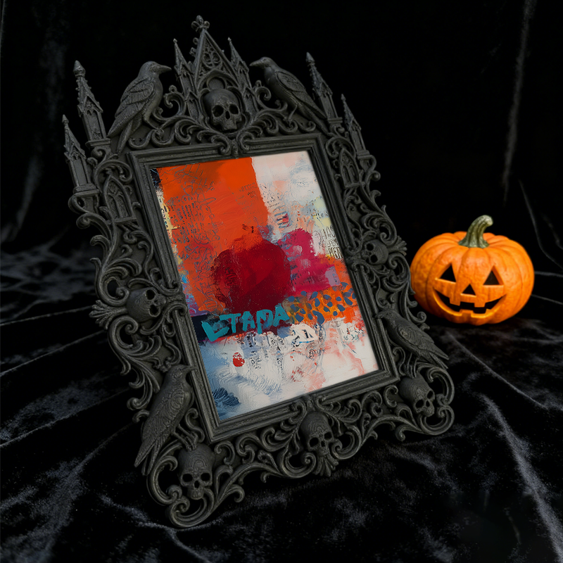 Gothic Dark Frame | Bedroom Nightstand Decor, Photo Ornament, Wall/Tabletop, Waterproof Plastic