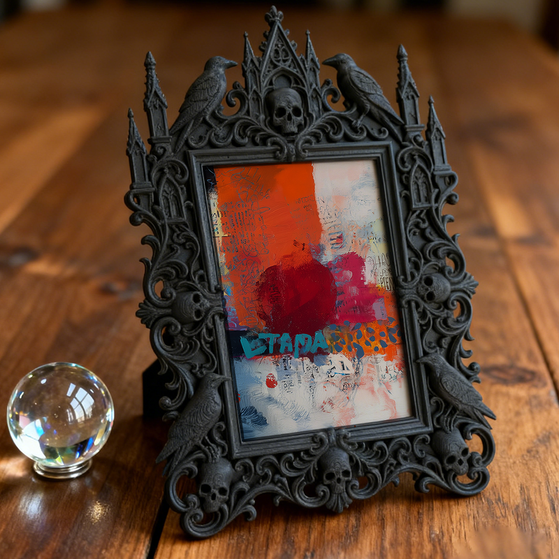 Gothic Dark Frame | Bedroom Nightstand Decor, Photo Ornament, Wall/Tabletop, Waterproof Plastic