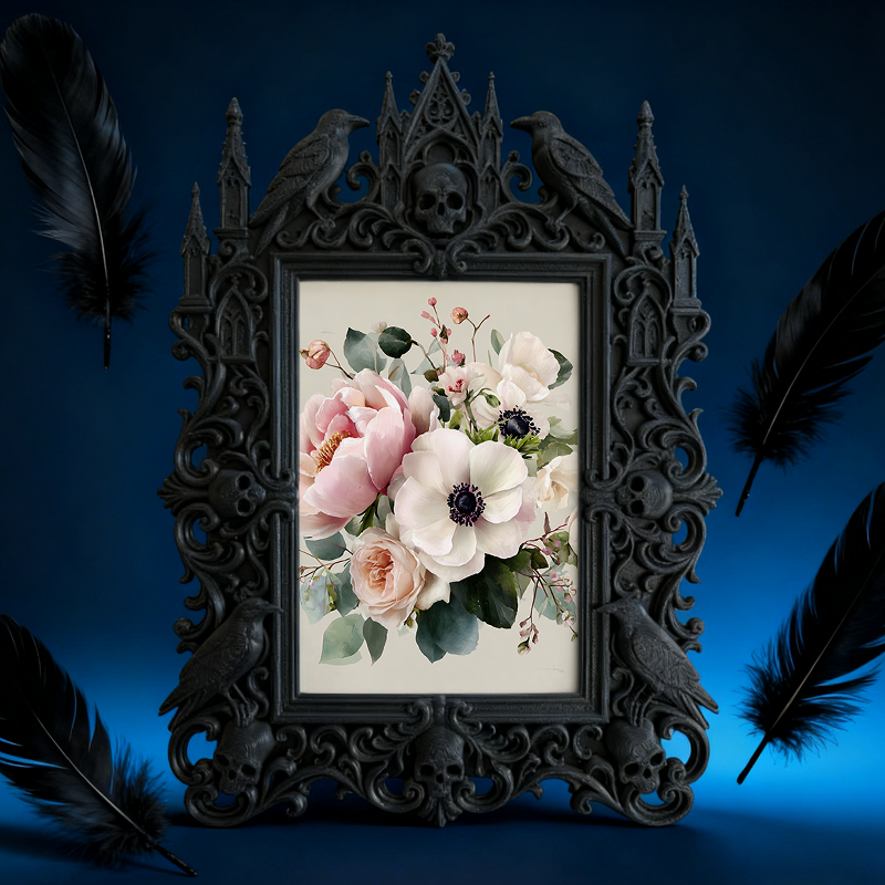 Gothic Dark Frame | Kitchen Window Sill Decor, Photo Frame, Waterproof Plastic