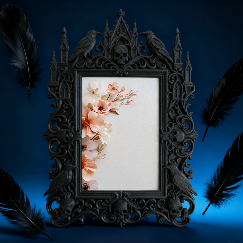 Gothic Dark Frame | Barber Shop Decor, Photo Ornament, Waterproof Plastic