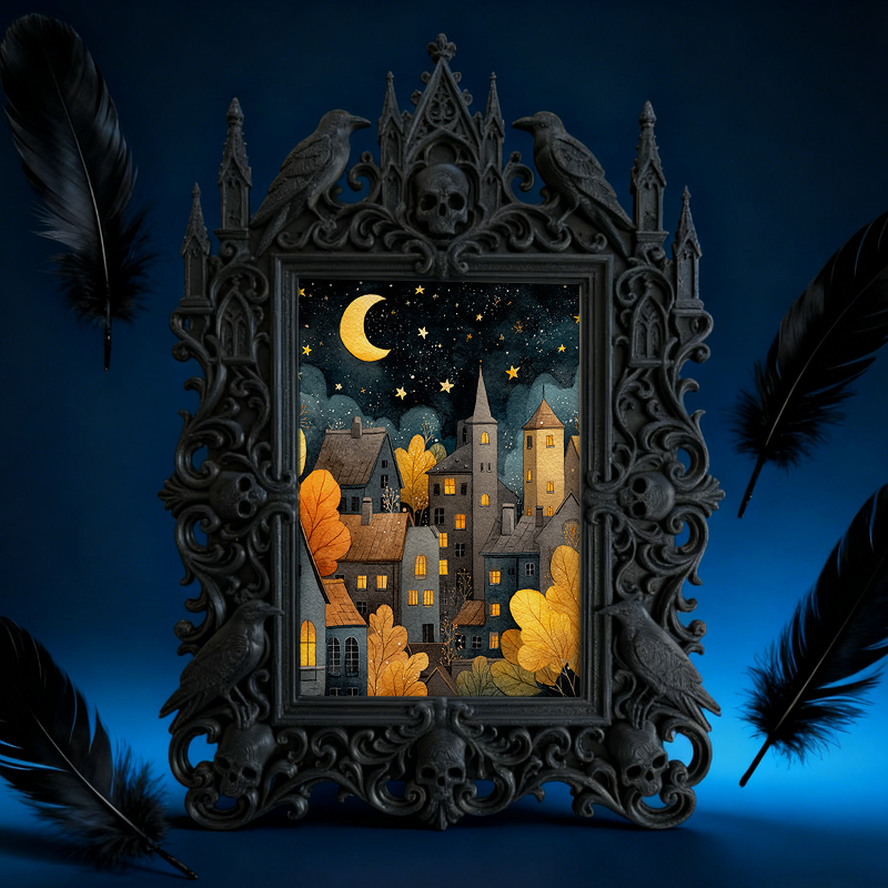 Gothic Dark Frame | Home Library Nook Decor, Photo Ornament, Waterproof Plastic