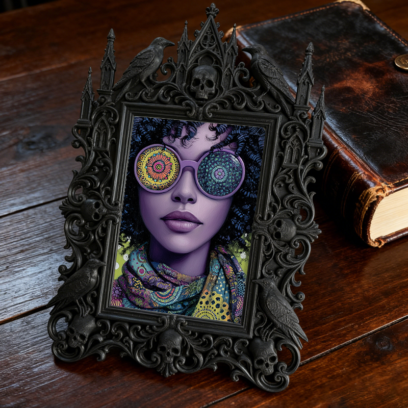 Bestseller Gothic Dark-style Photo Frame | Occult Bookstore Shelf Decor, Photo Ornament, Wall-mountable & Tabletop, Waterproof Lightweight F