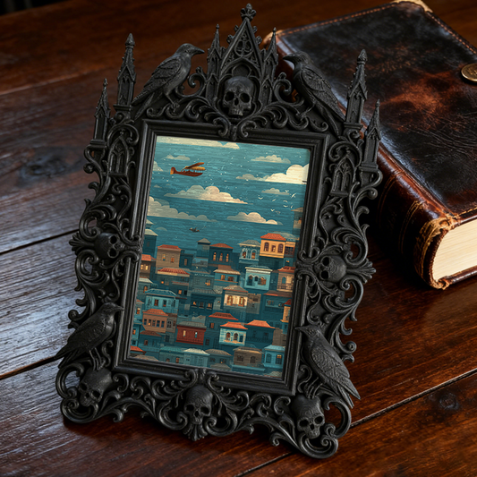 Stylish Gothic Dark-style Photo Frame | Wiccan Altar Side Decor, Photo Ornament, Wall-mountable & Tabletop, Waterproof Vintage Plastic Frame