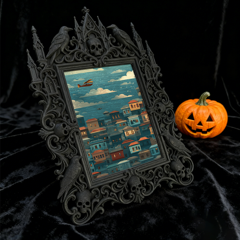Stylish Gothic Dark-style Photo Frame | Wiccan Altar Side Decor, Photo Ornament, Wall-mountable & Tabletop, Waterproof Vintage Plastic Frame