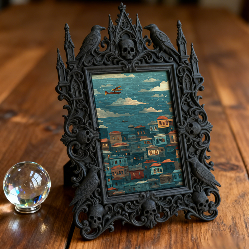 Stylish Gothic Dark-style Photo Frame | Wiccan Altar Side Decor, Photo Ornament, Wall-mountable & Tabletop, Waterproof Vintage Plastic Frame