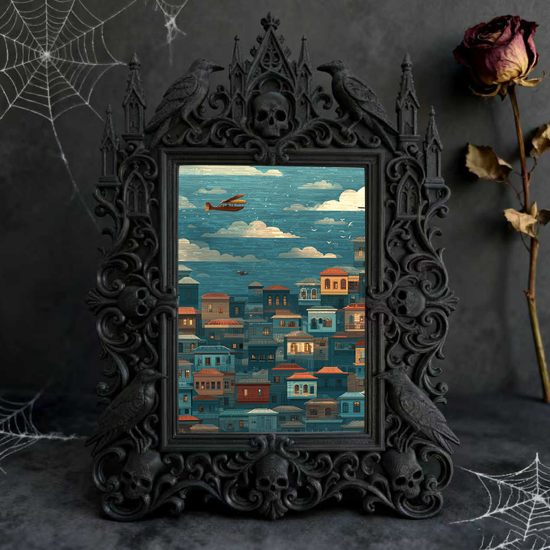 Stylish Gothic Dark-style Photo Frame | Wiccan Altar Side Decor, Photo Ornament, Wall-mountable & Tabletop, Waterproof Vintage Plastic Frame