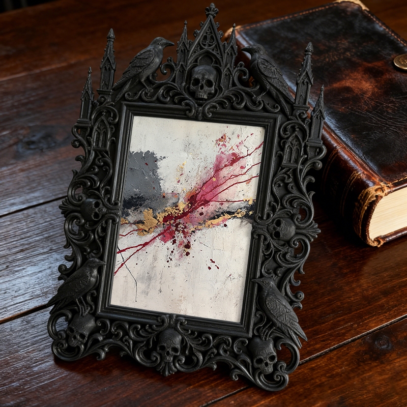 Stylish Gothic Dark-style Photo Frame | Halloween Costume Rental Shop Decor, Photo Ornament, Wall-mountable & Tabletop, Waterproof Foldable 