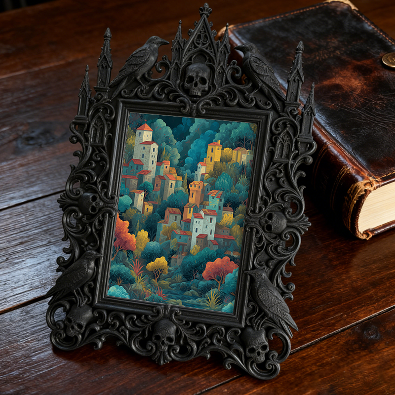 Bestseller Gothic Dark-style Photo Frame | Witchy Crystal Healing Room Decor, Photo Ornament, Wall-mountable & Tabletop, Waterproof Sparkle 