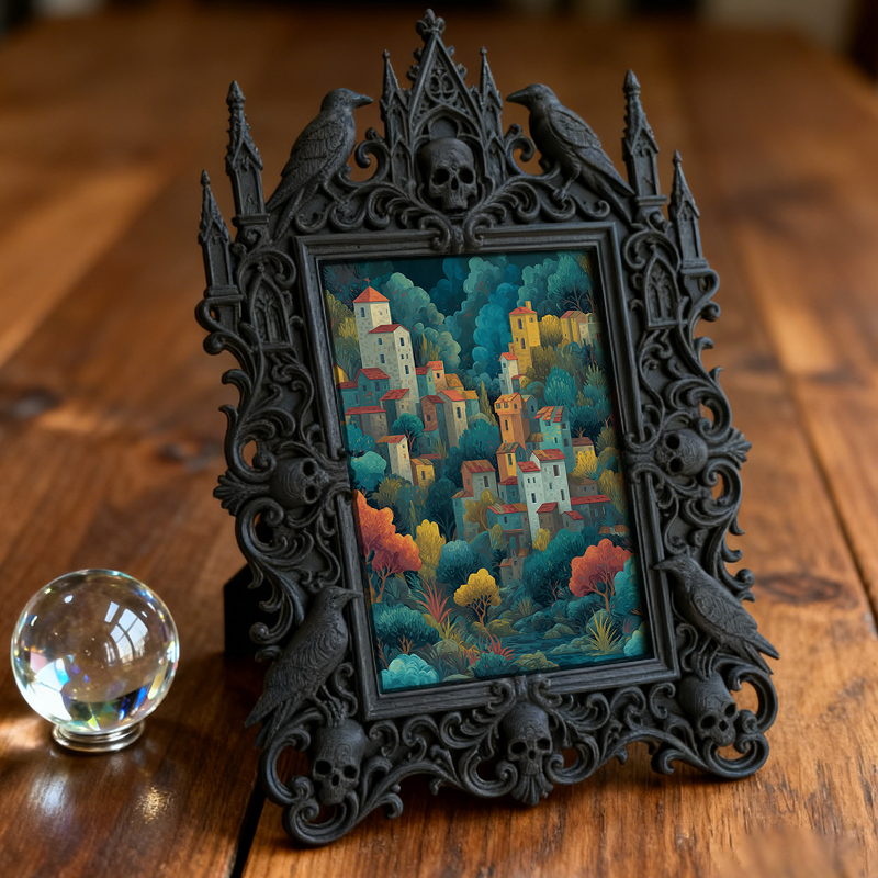 Bestseller Gothic Dark-style Photo Frame | Witchy Crystal Healing Room Decor, Photo Ornament, Wall-mountable & Tabletop, Waterproof Sparkle 