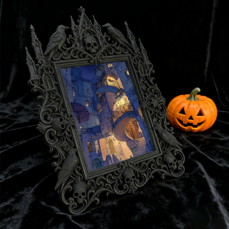 Trendy Gothic Dark-style Photo Frame | Horror Movie Theater Lobby Decor, Photo Ornament, Dual-use Display, Waterproof Fun Plastic Frame
