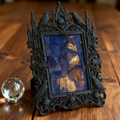 Trendy Gothic Dark-style Photo Frame | Horror Movie Theater Lobby Decor, Photo Ornament, Dual-use Display, Waterproof Fun Plastic Frame