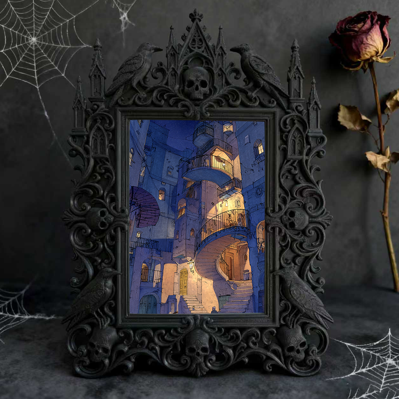 Trendy Gothic Dark-style Photo Frame | Horror Movie Theater Lobby Decor, Photo Ornament, Dual-use Display, Waterproof Fun Plastic Frame