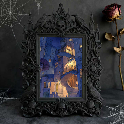 Trendy Gothic Dark-style Photo Frame | Horror Movie Theater Lobby Decor, Photo Ornament, Dual-use Display, Waterproof Fun Plastic Frame
