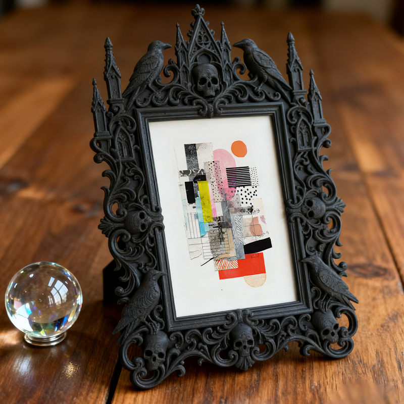 Premium Gothic Dark-style Photo Frame | Gothic Bead Jewelry Making Shop Decor, Photo Ornament, Wall-mountable & Tabletop, Waterproof Light F