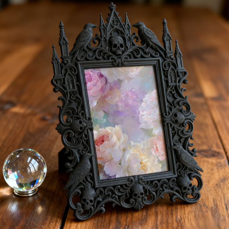 Premium Gothic Dark-style Photo Frame | Gothic Pottery Shop Shelf Decor, Photo Ornament, Wall-mountable & Tabletop, Waterproof Sturdy Plasti