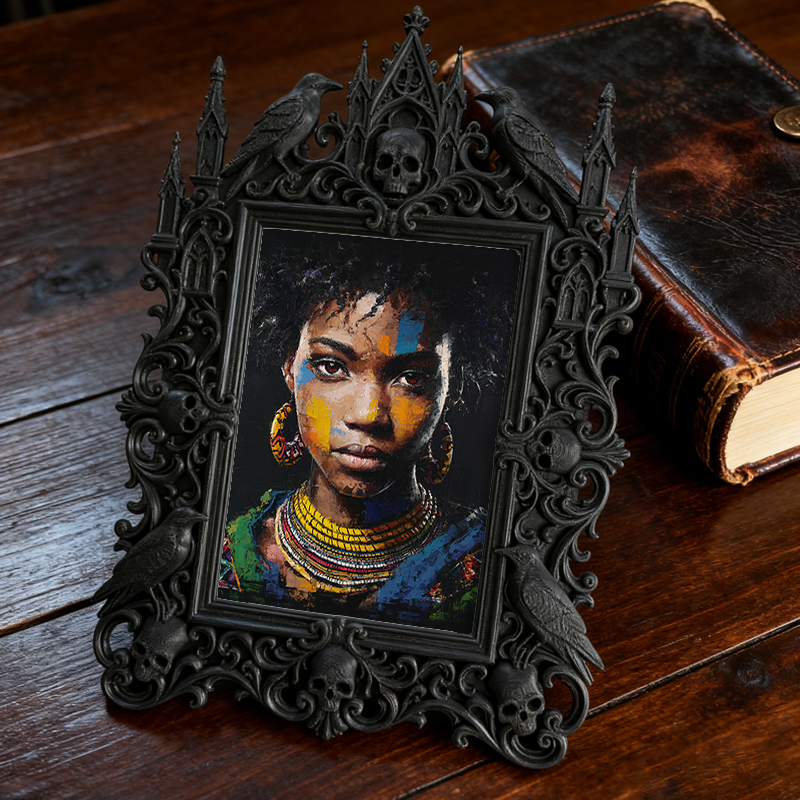 Stylish Gothic Dark-style Photo Frame | Gothic Pet Memorial Boutique Decor, Photo Ornament, Wall-mountable & Tabletop, Waterproof Warm-tone 