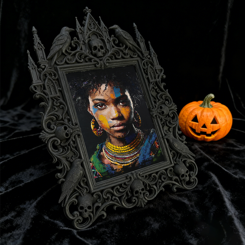 Stylish Gothic Dark-style Photo Frame | Gothic Pet Memorial Boutique Decor, Photo Ornament, Wall-mountable & Tabletop, Waterproof Warm-tone 