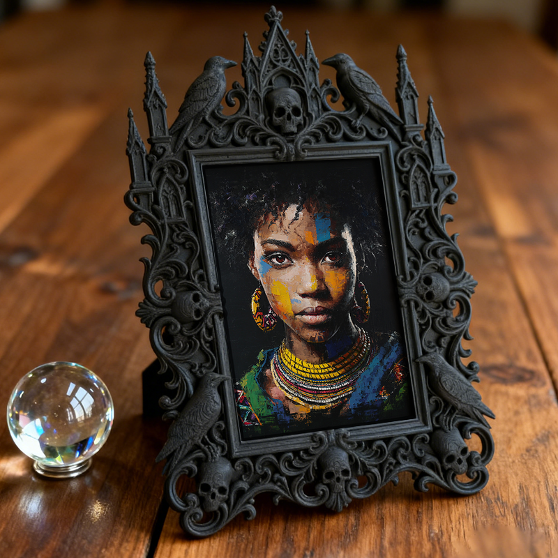 Stylish Gothic Dark-style Photo Frame | Gothic Pet Memorial Boutique Decor, Photo Ornament, Wall-mountable & Tabletop, Waterproof Warm-tone 