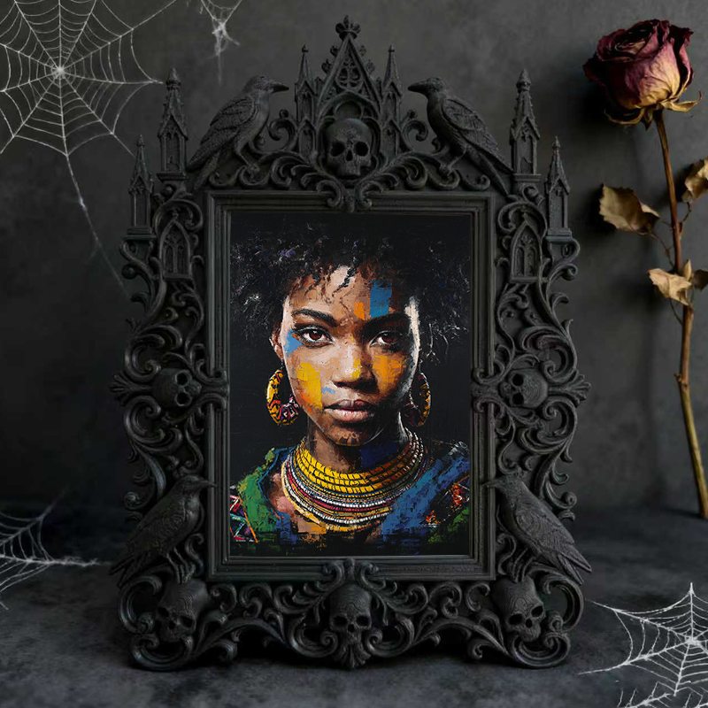 Stylish Gothic Dark-style Photo Frame | Gothic Pet Memorial Boutique Decor, Photo Ornament, Wall-mountable & Tabletop, Waterproof Warm-tone 