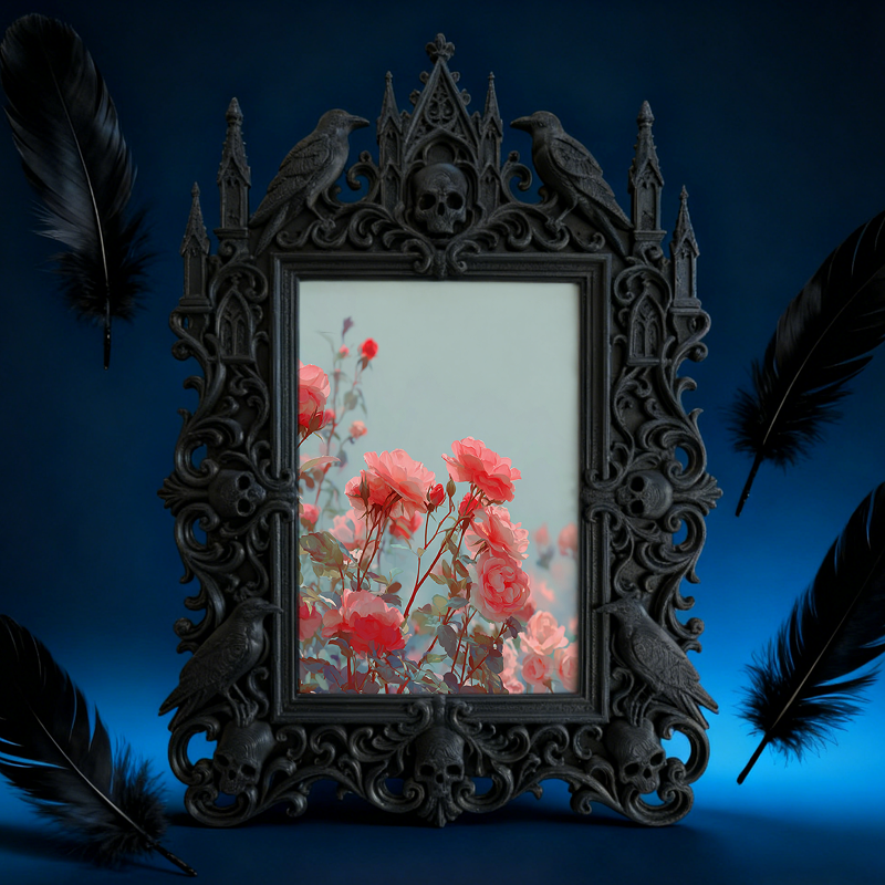 Premium Gothic Dark-style Photo Frame | Gothic Apothecary Shop Decor, Photo Ornament, Wall-mountable & Tabletop, Waterproof Vintage Plastic 