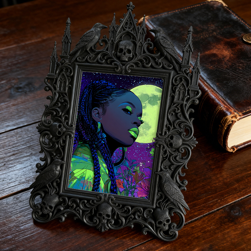 Exclusive Gothic Dark-style Photo Frame | Witchy Palmistry Reading Booth Decor, Photo Ornament, Wall-mountable & Tabletop, Waterproof Plasti
