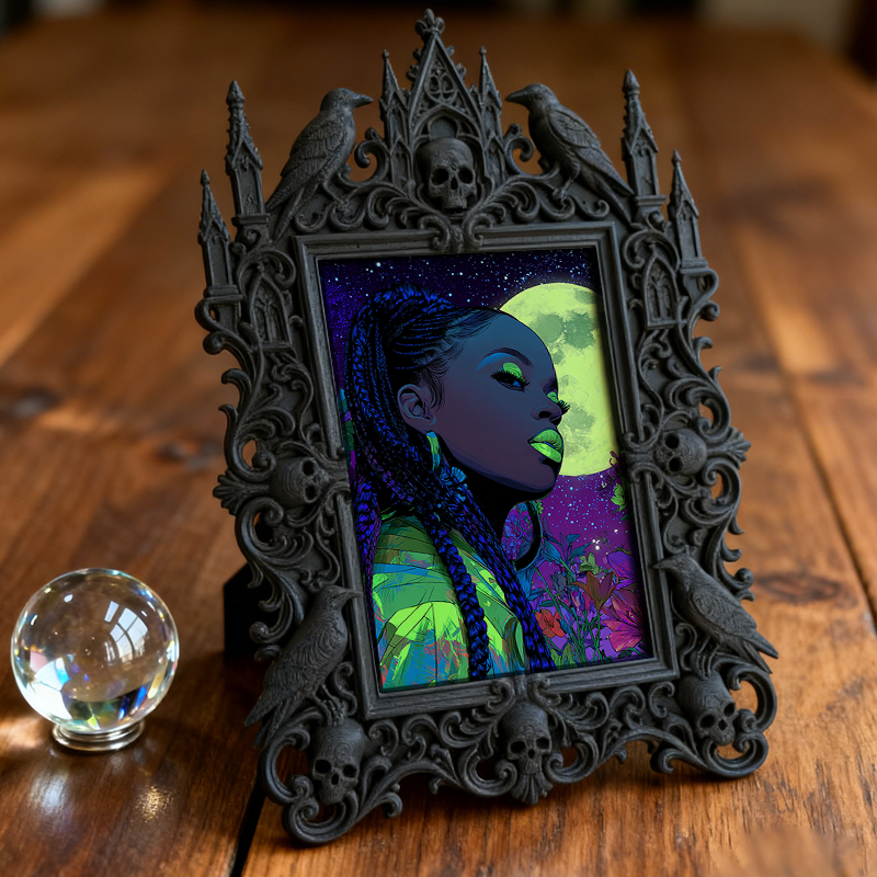 Exclusive Gothic Dark-style Photo Frame | Witchy Palmistry Reading Booth Decor, Photo Ornament, Wall-mountable & Tabletop, Waterproof Plasti