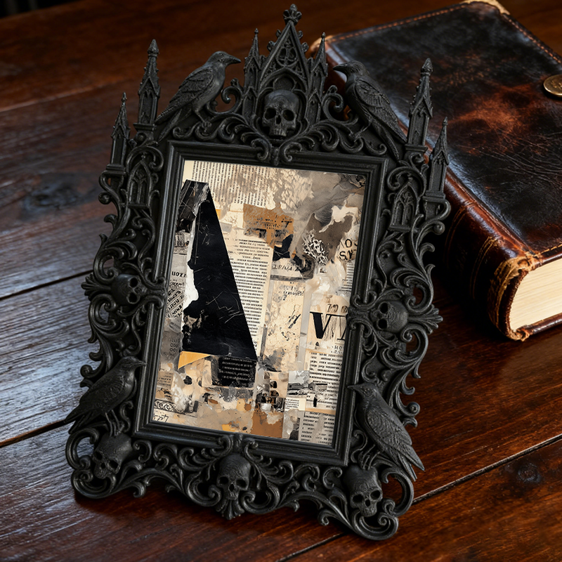Sleek Gothic Dark-style Photo Frame | Occult Candle Wax Seal Studio Decor, Photo Ornament, Wall-mountable & Tabletop, Vintage Waterproof Fra