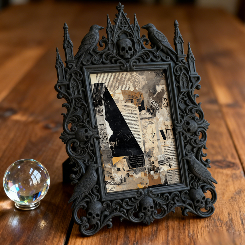 Sleek Gothic Dark-style Photo Frame | Occult Candle Wax Seal Studio Decor, Photo Ornament, Wall-mountable & Tabletop, Vintage Waterproof Fra