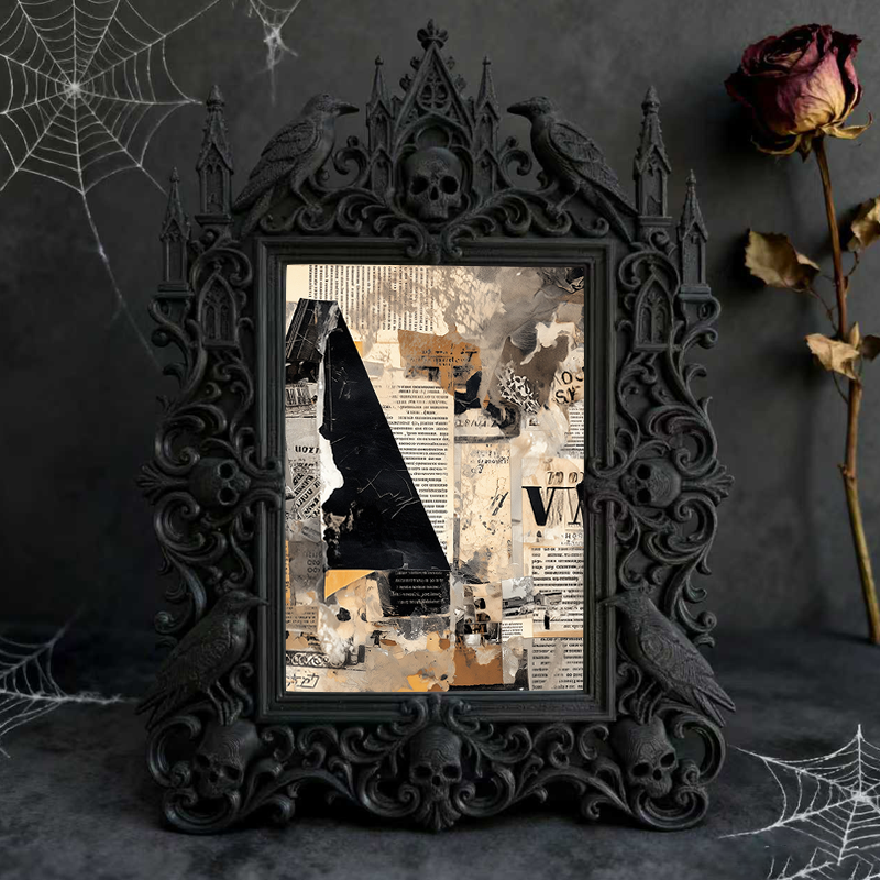 Sleek Gothic Dark-style Photo Frame | Occult Candle Wax Seal Studio Decor, Photo Ornament, Wall-mountable & Tabletop, Vintage Waterproof Fra