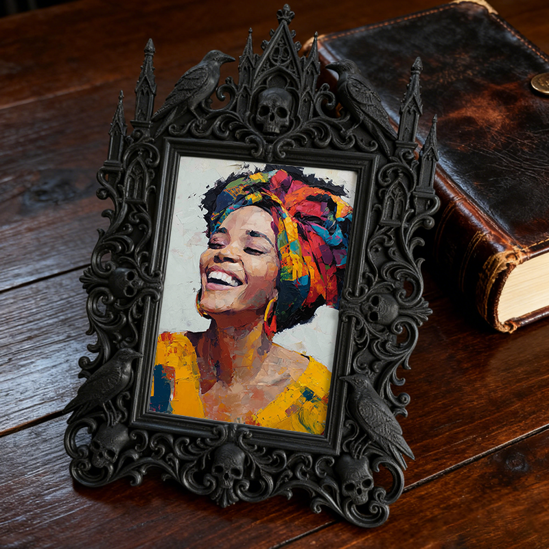 Exclusive Gothic Dark-style Photo Frame | Witchy Crystal Gridding Nook Decor, Photo Ornament, Wall-mountable & Tabletop, Lightweight Waterpr