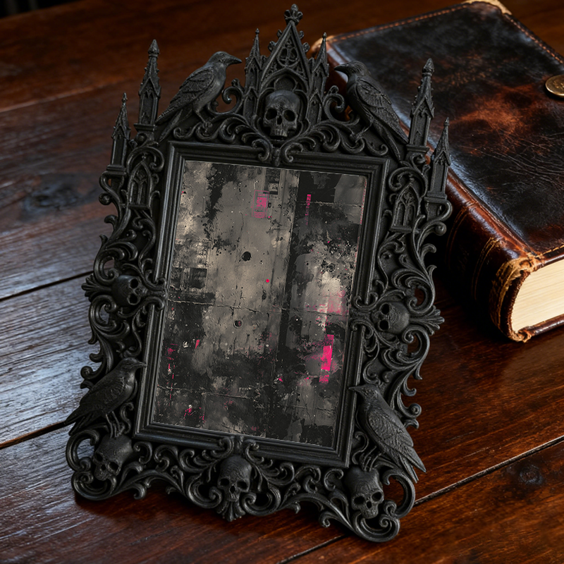 Chic Gothic Dark-style Photo Frame | Gothic Vintage Vinyl Repair Shop Decor, Photo Ornament, Dual-use Display, Retro Waterproof Plastic Fram
