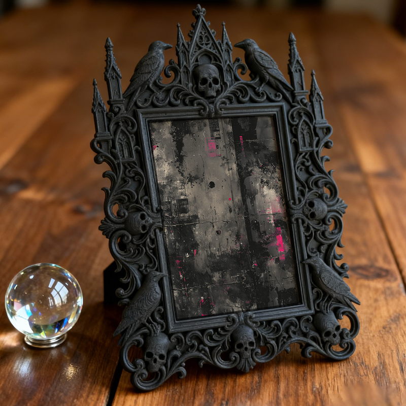 Chic Gothic Dark-style Photo Frame | Gothic Vintage Vinyl Repair Shop Decor, Photo Ornament, Dual-use Display, Retro Waterproof Plastic Fram