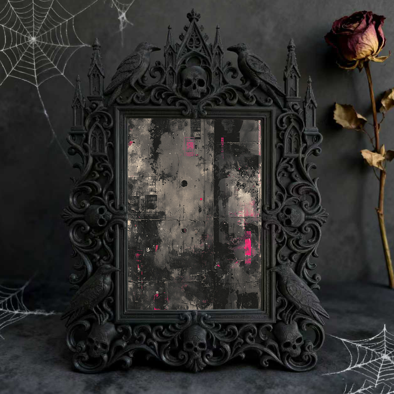 Chic Gothic Dark-style Photo Frame | Gothic Vintage Vinyl Repair Shop Decor, Photo Ornament, Dual-use Display, Retro Waterproof Plastic Fram