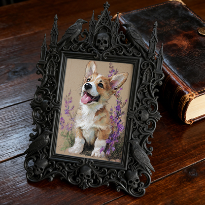 Sleek Gothic Dark-style Photo Frame | Dark Floral Dried Wreath Shop Decor, Photo Ornament, Wall-mountable & Tabletop, Natural Waterproof Fra