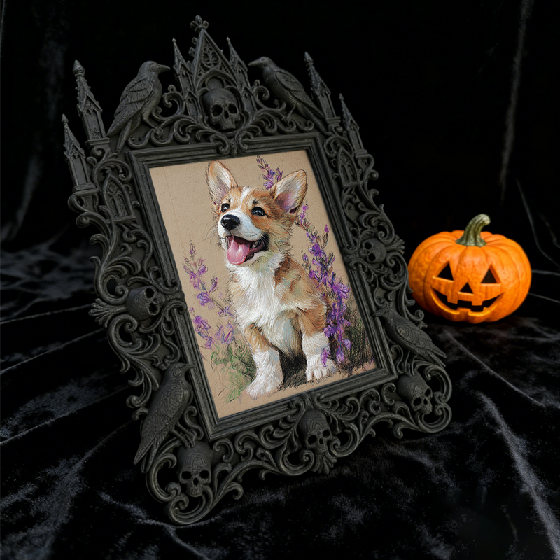 Sleek Gothic Dark-style Photo Frame | Dark Floral Dried Wreath Shop Decor, Photo Ornament, Wall-mountable & Tabletop, Natural Waterproof Fra