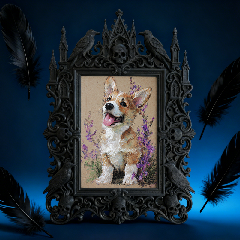 Sleek Gothic Dark-style Photo Frame | Dark Floral Dried Wreath Shop Decor, Photo Ornament, Wall-mountable & Tabletop, Natural Waterproof Fra