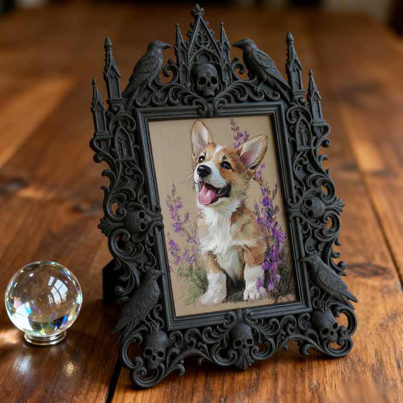 Sleek Gothic Dark-style Photo Frame | Dark Floral Dried Wreath Shop Decor, Photo Ornament, Wall-mountable & Tabletop, Natural Waterproof Fra