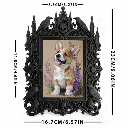 Sleek Gothic Dark-style Photo Frame | Dark Floral Dried Wreath Shop Decor, Photo Ornament, Wall-mountable & Tabletop, Natural Waterproof Fra